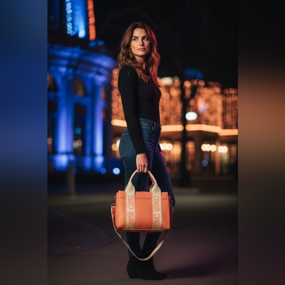 (13) Cavalli Class Orange and White Women's Bag